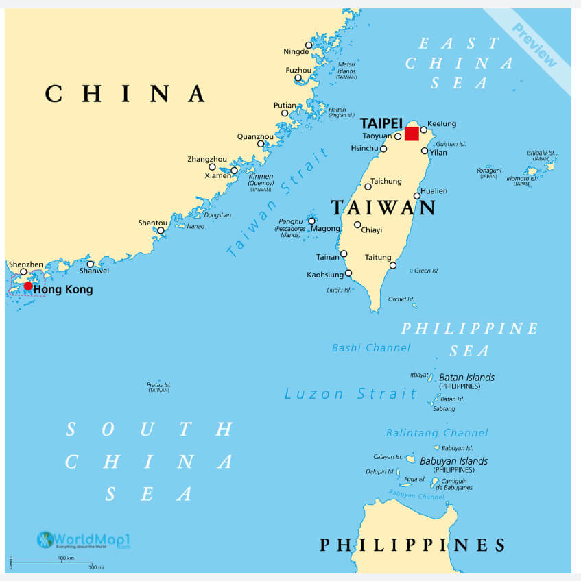 Taiwan and China Political Map